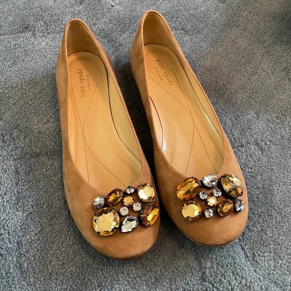 Kate Spade Tan Embellished Flats